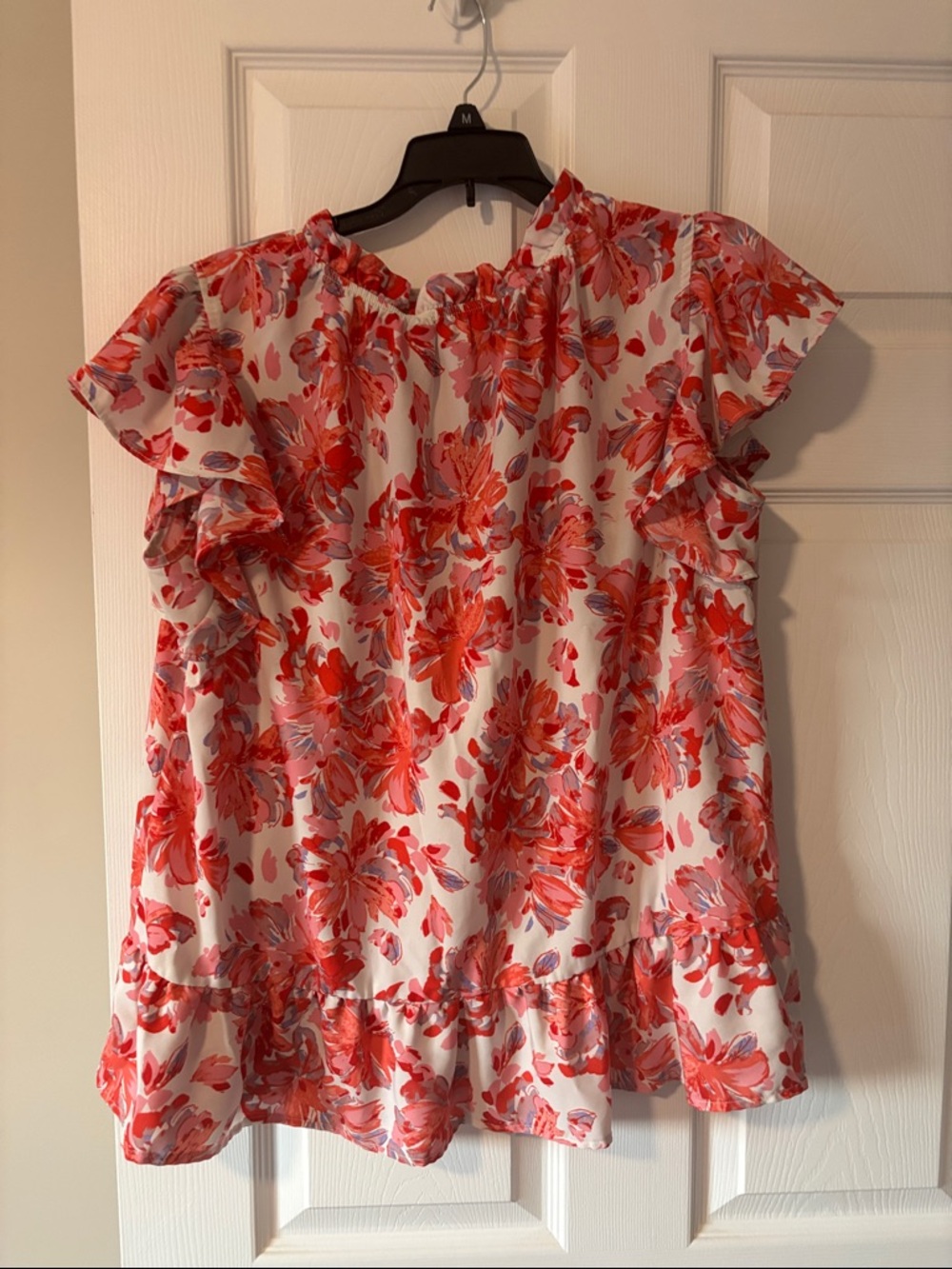 Floral Ruffle Blouse - Red & White - Picture 3 of 3